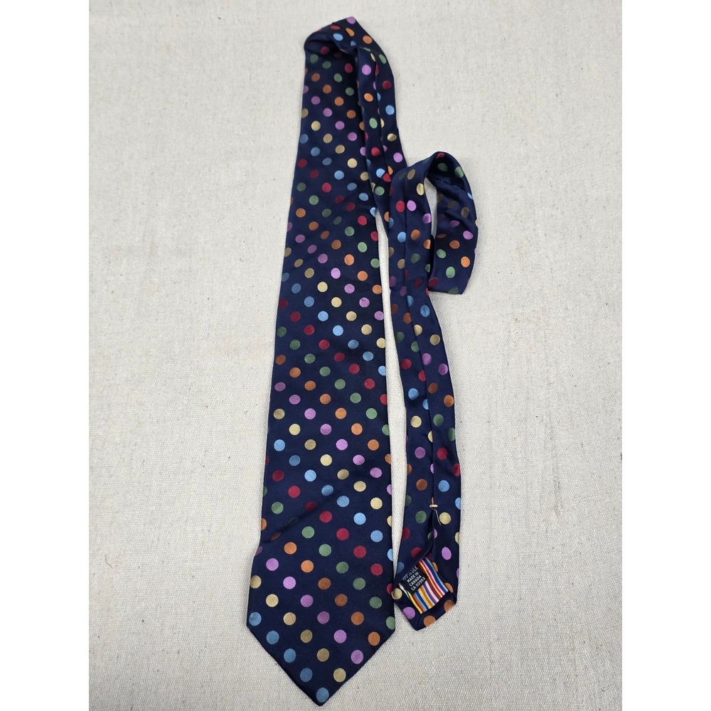 Bachrach Mens Silk Necktie Navy Blue Multi‎ Color Polka Dot Made in Canada